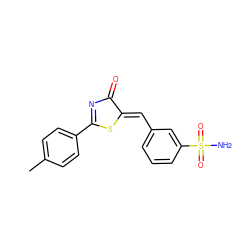 Cc1ccc(C2=NC(=O)/C(=C/c3cccc(S(N)(=O)=O)c3)S2)cc1 ZINC000299833293