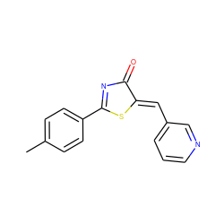 Cc1ccc(C2=NC(=O)/C(=C/c3cccnc3)S2)cc1 ZINC000299828059