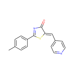 Cc1ccc(C2=NC(=O)/C(=C/c3ccncc3)S2)cc1 ZINC000299829644