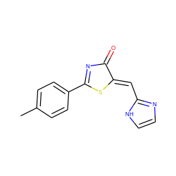 Cc1ccc(C2=NC(=O)/C(=C/c3ncc[nH]3)S2)cc1 ZINC000299829657