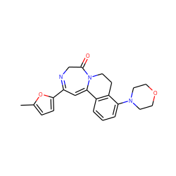 Cc1ccc(C2=NCC(=O)N3CCc4c(cccc4N4CCOCC4)C3=C2)o1 ZINC000149248157