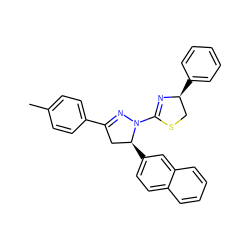 Cc1ccc(C2=NN(C3=N[C@@H](c4ccccc4)CS3)[C@@H](c3ccc4ccccc4c3)C2)cc1 ZINC000169336290