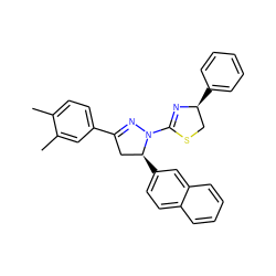 Cc1ccc(C2=NN(C3=N[C@@H](c4ccccc4)CS3)[C@@H](c3ccc4ccccc4c3)C2)cc1C ZINC000169336294