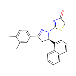 Cc1ccc(C2=NN(C3=NC(=O)CS3)[C@@H](c3cccc4ccccc34)C2)cc1C ZINC000169336261