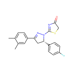 Cc1ccc(C2=NN(C3=NC(=O)CS3)[C@H](c3ccc(F)cc3)C2)cc1C ZINC000095580104