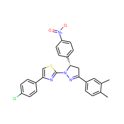 Cc1ccc(C2=NN(c3nc(-c4ccc(Cl)cc4)cs3)[C@H](c3ccc([N+](=O)[O-])cc3)C2)cc1C ZINC000072178385