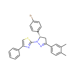 Cc1ccc(C2=NN(c3nc(-c4ccccc4)cs3)[C@H](c3ccc(Br)cc3)C2)cc1C ZINC000072177859