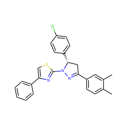 Cc1ccc(C2=NN(c3nc(-c4ccccc4)cs3)[C@H](c3ccc(Cl)cc3)C2)cc1C ZINC000072179631