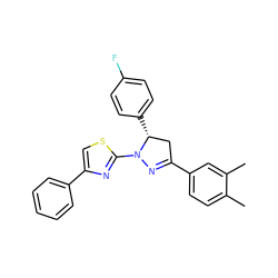 Cc1ccc(C2=NN(c3nc(-c4ccccc4)cs3)[C@H](c3ccc(F)cc3)C2)cc1C ZINC000072178659