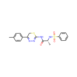 Cc1ccc(C2=NN=C(NC(=O)[C@@H](C)NS(=O)(=O)c3ccccc3)SC2)cc1 ZINC000013864147