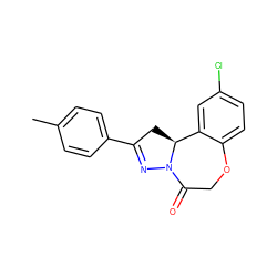 Cc1ccc(C2=NN3C(=O)COc4ccc(Cl)cc4[C@@H]3C2)cc1 ZINC000653697695