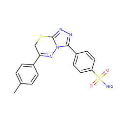 Cc1ccc(C2=Nn3c(nnc3-c3ccc(S(N)(=O)=O)cc3)SC2)cc1 ZINC000103269622