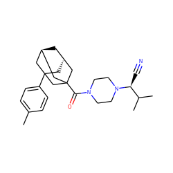 Cc1ccc(C23C[C@H]4C[C@@H](CC(C(=O)N5CCN([C@@H](C#N)C(C)C)CC5)(C4)C2)C3)cc1 ZINC000101120104