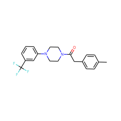 Cc1ccc(CC(=O)N2CCN(c3cccc(C(F)(F)F)c3)CC2)cc1 ZINC000002734852