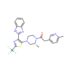 Cc1ccc(CC(=O)N2CCN(c3sc(C(F)(F)F)nc3-c3nc4ccccc4[nH]3)C[C@H]2C)cn1 ZINC001772644911