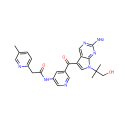 Cc1ccc(CC(=O)Nc2cncc(C(=O)c3cn(C(C)(C)CO)c4nc(N)ncc34)c2)nc1 ZINC000169708062