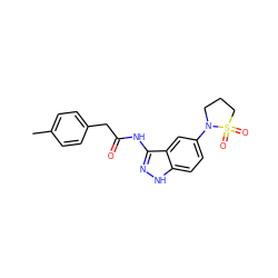 Cc1ccc(CC(=O)Nc2n[nH]c3ccc(N4CCCS4(=O)=O)cc23)cc1 ZINC000029041428