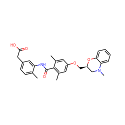 Cc1ccc(CC(=O)O)cc1NC(=O)c1c(C)cc(OC[C@@H]2CN(C)c3ccccc3O2)cc1C ZINC000038361771