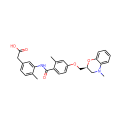 Cc1ccc(CC(=O)O)cc1NC(=O)c1ccc(OC[C@@H]2CN(C)c3ccccc3O2)cc1C ZINC000072112972