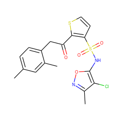 Cc1ccc(CC(=O)c2sccc2S(=O)(=O)Nc2onc(C)c2Cl)c(C)c1 ZINC000013815792