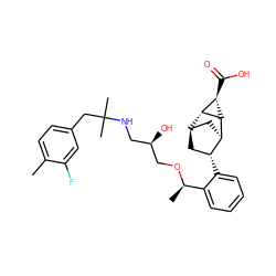 Cc1ccc(CC(C)(C)NC[C@@H](O)CO[C@H](C)c2ccccc2[C@@H]2C[C@@H]3C[C@H]2[C@@H]2[C@H]3[C@H]2C(=O)O)cc1F ZINC000049775633