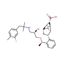 Cc1ccc(CC(C)(C)NC[C@@H](O)CO[C@H](C)c2ccccc2[C@@H]2C[C@H]3C[C@H]2[C@@H]2[C@@H](C(=O)O)[C@@H]23)cc1F ZINC000299813812