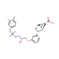 Cc1ccc(CC(C)(C)NC[C@@H](O)COc2cccc([C@@H]3C[C@H]4C[C@H]3[C@@H]3[C@@H](C(=O)O)[C@@H]34)c2)cc1F ZINC000261148956