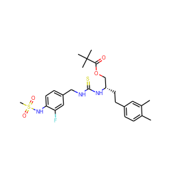 Cc1ccc(CC[C@@H](COC(=O)C(C)(C)C)NC(=S)NCc2ccc(NS(C)(=O)=O)c(F)c2)cc1C ZINC000084668679