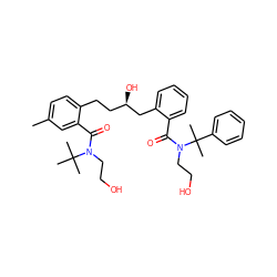 Cc1ccc(CC[C@@H](O)Cc2ccccc2C(=O)N(CCO)C(C)(C)c2ccccc2)c(C(=O)N(CCO)C(C)(C)C)c1 ZINC000014946669