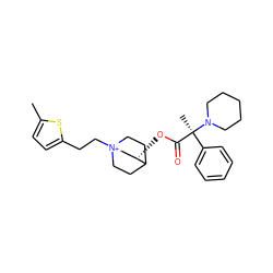 Cc1ccc(CC[N+]23CCC(CC2)[C@@H](OC(=O)[C@](C)(c2ccccc2)N2CCCCC2)C3)s1 ZINC000073196144