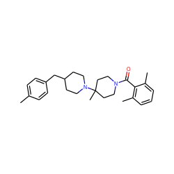 Cc1ccc(CC2CCN(C3(C)CCN(C(=O)c4c(C)cccc4C)CC3)CC2)cc1 ZINC000003594471