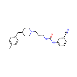 Cc1ccc(CC2CCN(CCCNC(=O)Nc3cccc(C#N)c3)CC2)cc1 ZINC000013443560