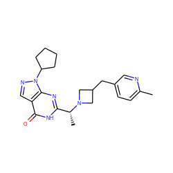 Cc1ccc(CC2CN([C@H](C)c3nc4c(cnn4C4CCCC4)c(=O)[nH]3)C2)cn1 ZINC000116981370