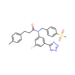 Cc1ccc(CCC(=O)N(Cc2ccc(S(C)(=O)=O)cc2)c2cc(F)cc(-c3nnn[nH]3)c2)cc1 ZINC000084722824