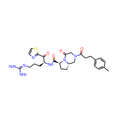 Cc1ccc(CCC(=O)N2CC(=O)N3[C@@H](CC[C@H]3C(=O)N[C@@H](CCCN=C(N)N)C(=O)c3nccs3)C2)cc1 ZINC000026948106