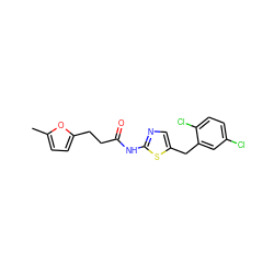 Cc1ccc(CCC(=O)Nc2ncc(Cc3cc(Cl)ccc3Cl)s2)o1 ZINC000000942833