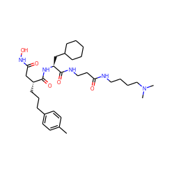 Cc1ccc(CCC[C@H](CC(=O)NO)C(=O)N[C@@H](CC2CCCCC2)C(=O)NCCC(=O)NCCCCN(C)C)cc1 ZINC000026403821