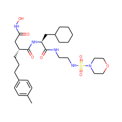 Cc1ccc(CCC[C@H](CC(=O)NO)C(=O)N[C@@H](CC2CCCCC2)C(=O)NCCNS(=O)(=O)N2CCOCC2)cc1 ZINC000003943838