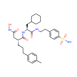 Cc1ccc(CCC[C@H](CC(=O)NO)C(=O)N[C@@H](CC2CCCCC2)C(=O)NCCc2ccc(S(N)(=O)=O)cc2)cc1 ZINC000026661233