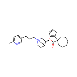 Cc1ccc(CCC[N+]23CCC(CC2)[C@@H](OC(=O)C2(C4=CC=CC4)CCCCCC2)C3)cn1 ZINC000103288760