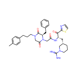 Cc1ccc(CCCN2CC(=O)N(CC(=O)N[C@@H](C[C@@H]3CCCN(C(=N)N)C3)C(=O)c3nccs3)[C@H](Cc3ccccc3)C2=O)cc1 ZINC000026501067