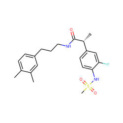 Cc1ccc(CCCNC(=O)[C@H](C)c2ccc(NS(C)(=O)=O)c(F)c2)cc1C ZINC000038346550