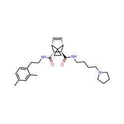 Cc1ccc(CCNC(=O)[C@@H]2[C@@H]3C=C[C@H]([C@H]2C(=O)NCCCCN2CCCC2)C32CC2)c(C)c1 ZINC000168411274