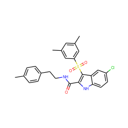 Cc1ccc(CCNC(=O)c2[nH]c3ccc(Cl)cc3c2S(=O)(=O)c2cc(C)cc(C)c2)cc1 ZINC000169338674