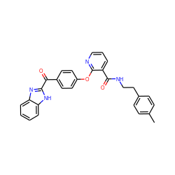 Cc1ccc(CCNC(=O)c2cccnc2Oc2ccc(C(=O)c3nc4ccccc4[nH]3)cc2)cc1 ZINC000169120236