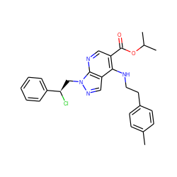 Cc1ccc(CCNc2c(C(=O)OC(C)C)cnc3c2cnn3C[C@@H](Cl)c2ccccc2)cc1 ZINC000013675518