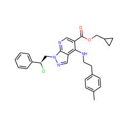 Cc1ccc(CCNc2c(C(=O)OCC3CC3)cnc3c2cnn3C[C@@H](Cl)c2ccccc2)cc1 ZINC000013675589