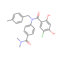 Cc1ccc(CN(C(=O)c2cc(Cl)c(O)cc2O)c2ccc(C(=O)N(C)C)cc2)cc1 ZINC000653664351