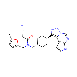 Cc1ccc(CN(C[C@H]2CC[C@H](c3nnn4cnc5[nH]ccc5c34)CC2)C(=O)CC#N)o1 ZINC001772612563