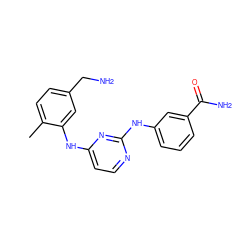 Cc1ccc(CN)cc1Nc1ccnc(Nc2cccc(C(N)=O)c2)n1 ZINC000028950547